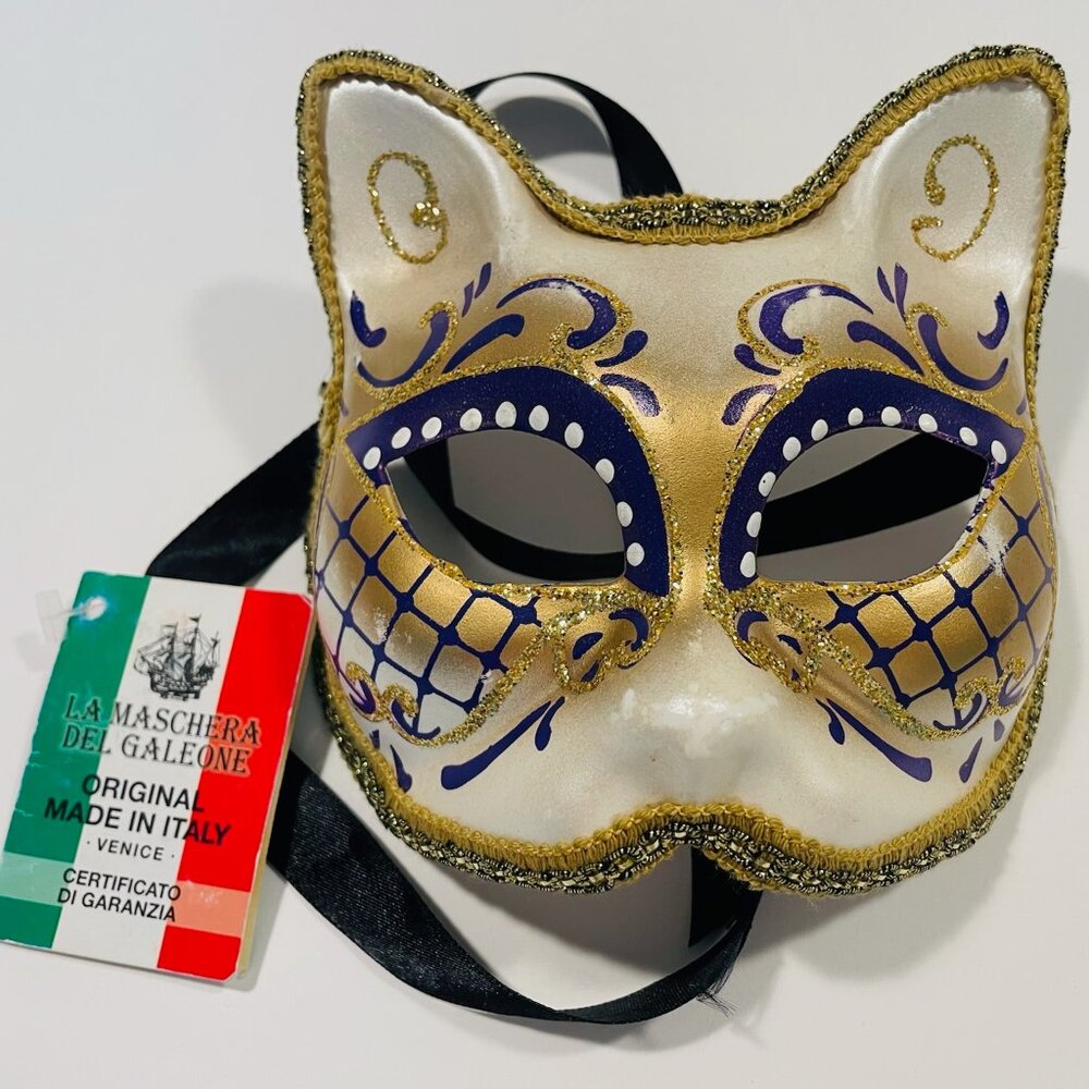 La Maschera Del Galeone Hand Painted In Venice Italy Masquerade Cat W Signature